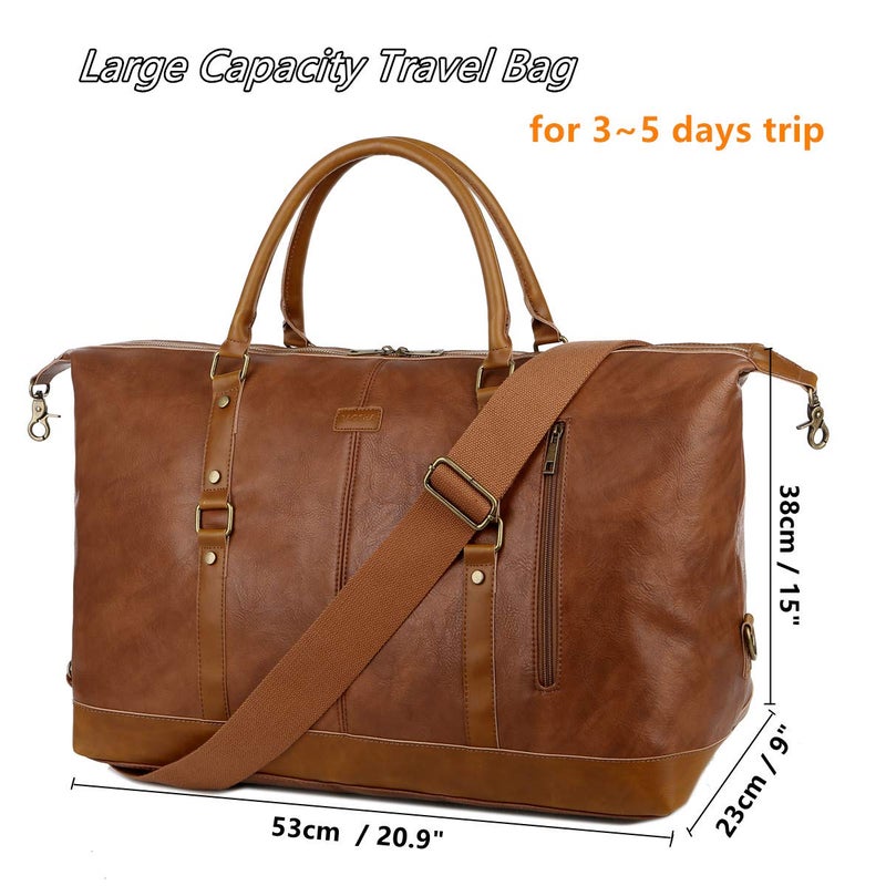 BAOSHA Vegan Leather Travel Duffel Tote Bag Overnight Weekender Bag Oversized for Men and Women HB-14 (Brown) - Image 2